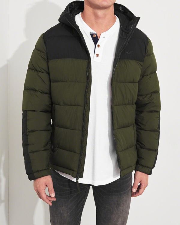 Giacca Hollister Uomo Recycled Fill Puffer Verde Oliva Italia (888VQTHB)
